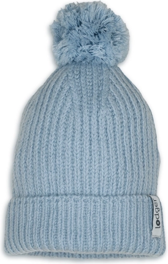 Lodger Merino-Strickmütze Blue Fogg mit Bommel 3–6 Monate