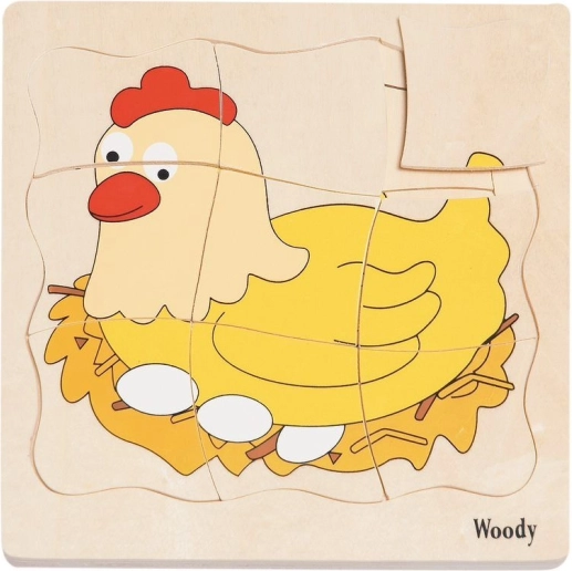 Holzpuzzle mit Schichten Hühnerleben 3+