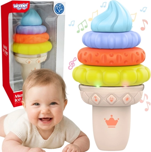Musikalische Eistüte WOOPIE – sensorisches Steckpuzzle mit Sound und Licht (5 Teile)