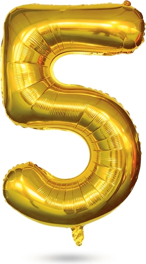 Geburtstags-Folienballon Zahl 5, gold, 40 Zoll