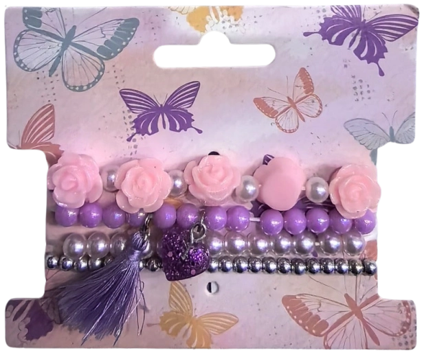 Pink Set aus Perlenarmbändern mit Blumen, 4 Stk.