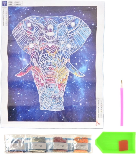 Diamantmalerei leuchtender Elefant 30 × 40 cm