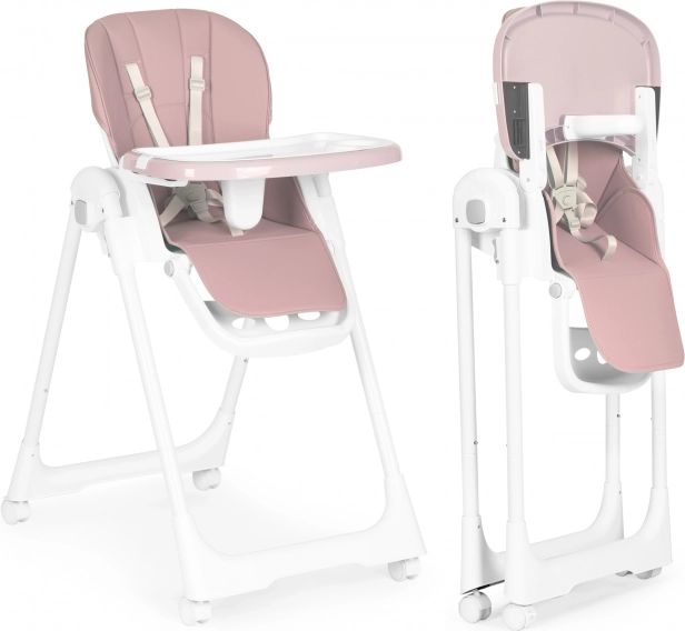 ECOTOYS Kinderhochstuhl mit Höhenverstellung und doppeltem Esstisch – Rosa