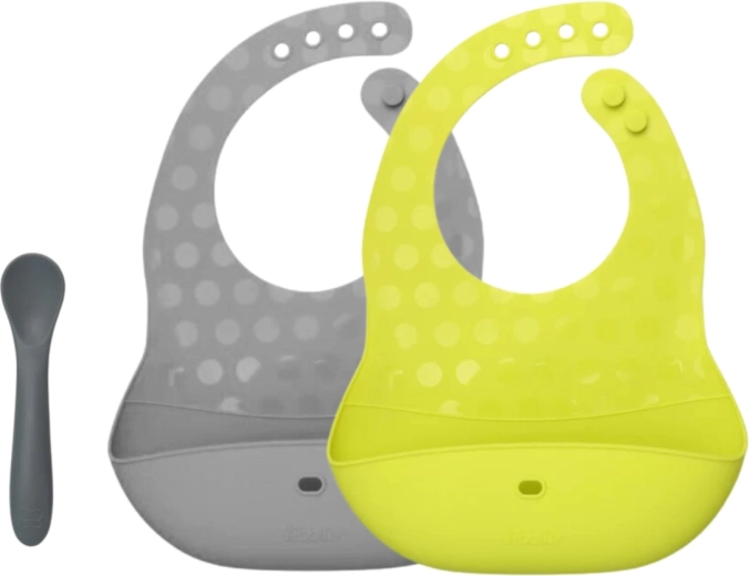 Bblüv Pöket Set aus Silikon-Lätzchen und Löffel Lime/Grey