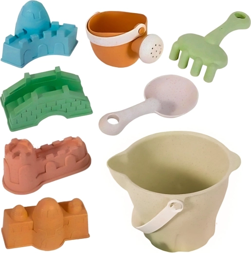 Woopie Green Sandspiel-Set im Eimer – Burgen, 8 Teile, biologisch abbaubares Material