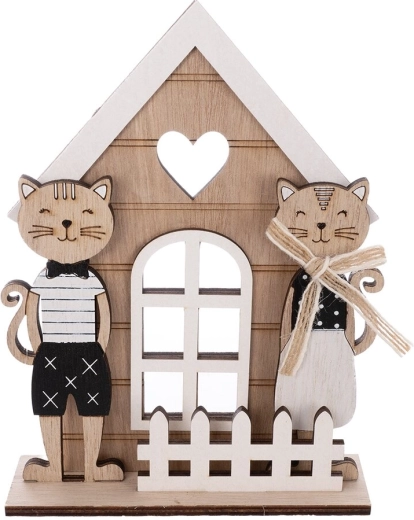 Holzhaus mit Katzenmotiv, Beige