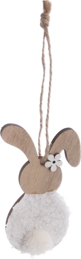 Dekoration Hase aus Holz und Plüsch braun-weiß 11 cm