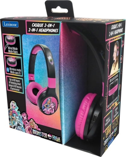 Lexibook 2-in-1 faltbare Kinderkopfhörer MONSTER HIGH mit Lautstärkebegrenzung, Bluetooth