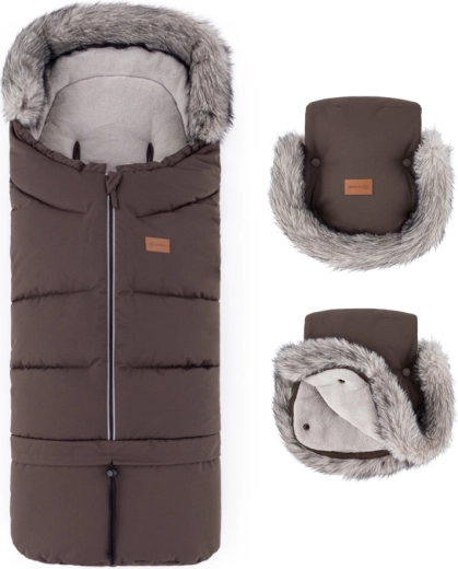 PETITE&MARS Set зимний Fußsack Arctic 4v1 + Kinderwagenhandschuhe Furry rich brown