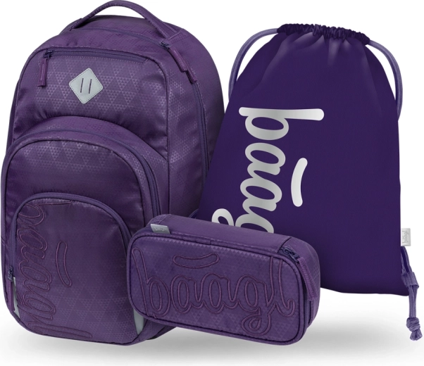 Baagl Set Coolmate Plum – Schulrucksack, Federmäppchen und Beutel