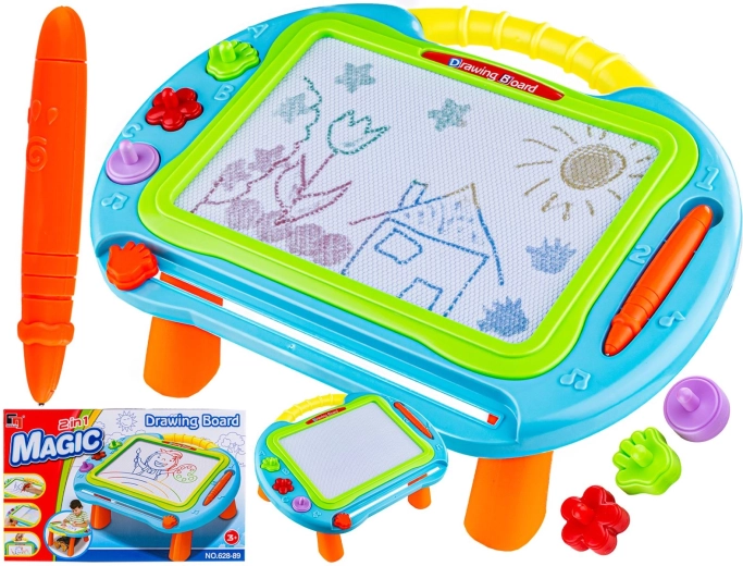 Magnetische Zeichentafel 2-in-1 mit Standfüßen, Stift und Stempeln – 1 Stück