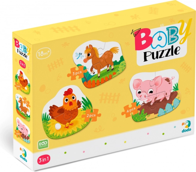 Baby-Puzzle Bauernhoftiere 3-in-1 (2, 3, 4 Teile) DODO