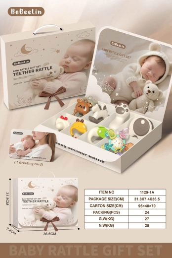 Geschenkset mit Beißringen und Rasseln für Neugeborene