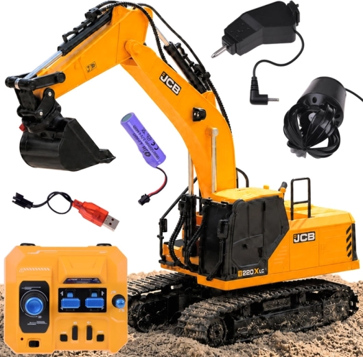 Ferngesteuerter Kettenbagger JCB mit 3 austauschbaren Anbaugeräten – 1 Stück