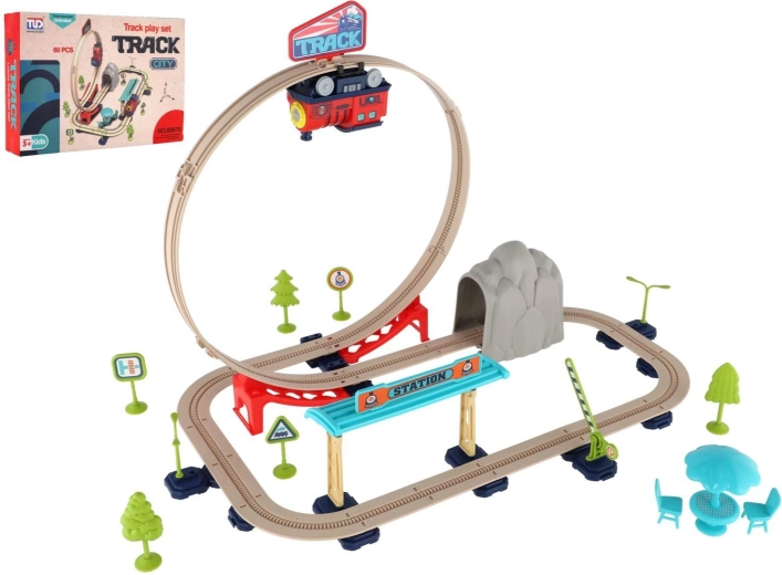 Eisenbahnstrecke mit batteriebetriebenem Zug und Zubehör (60 Teile)