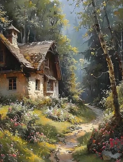 Diamantmalerei Hütte im Wald 30 × 40 cm