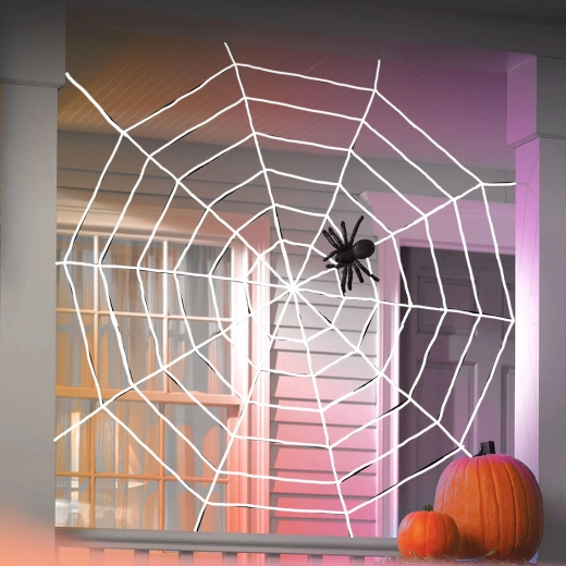 Halloween-Spinnennetz mit Spinne, weiß, 130 × 130 cm