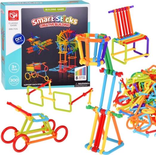 Konstruktionsbaukasten Smart Sticks – Stäbchen und Verbinder, 300 Teile