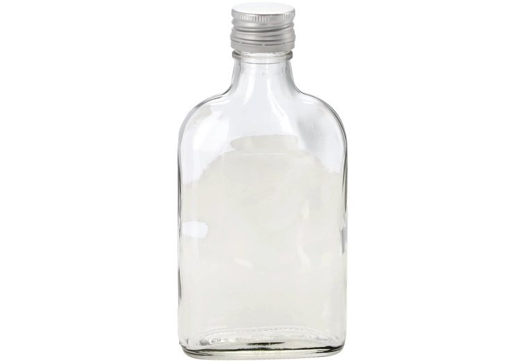 Flache Glasflasche 200 ml mit Metalldrehverschluss