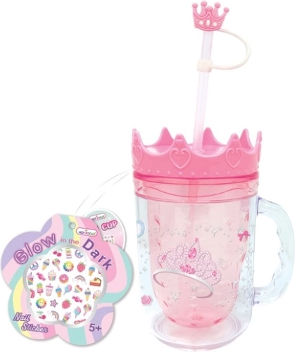 Hot Focus Kinderbecher mit Strohhalm und Prinzessinnen-Stickern