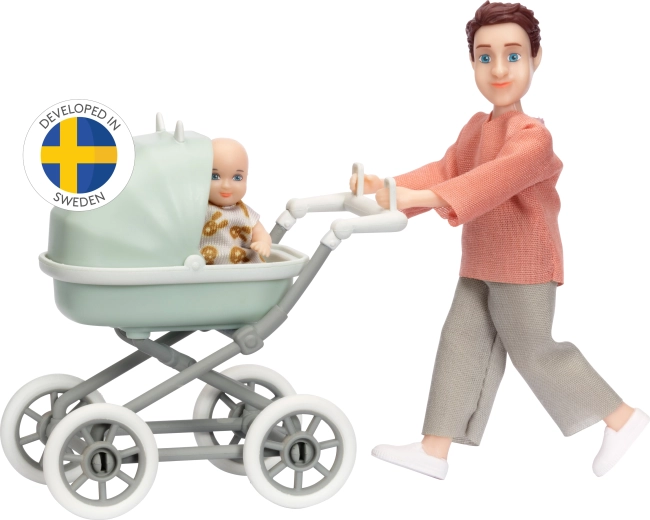 Lundby Set: Papa mit Baby und Kinderwagen