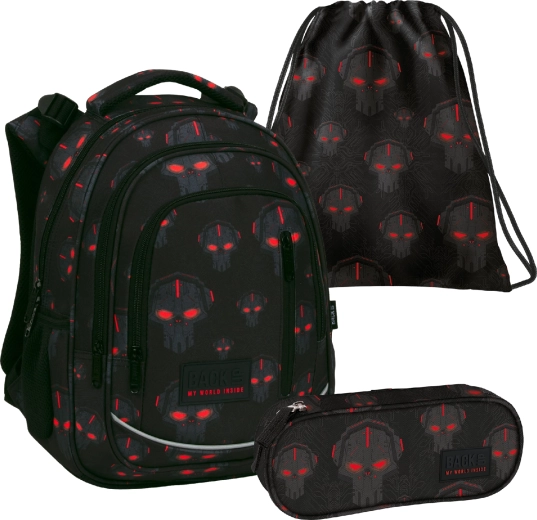 Schulset BackUP Robots Red 3-in-1 (Rucksack, Federmäppchen und Turnbeutel)