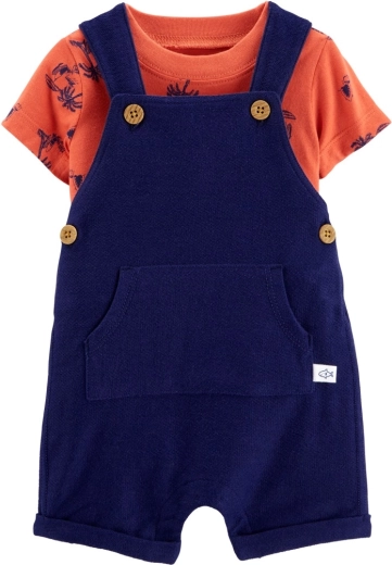 Carter’s 2-teiliges Set für Jungen: T‑Shirt mit kurzen Ärmeln und Hosenträger-Shorts in Navy/Orange
