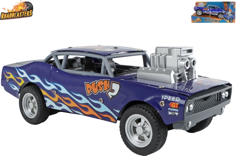 Roadblasters blaues Metallauto Muscle-Car mit Rückzieh-Antrieb (Pull-Back) 20 cm
