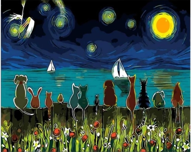Malen nach Zahlen auf Keilrahmen 50 × 40 cm – Tiere am See