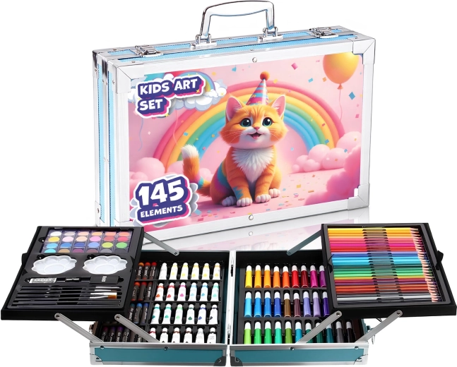 Künstlerisches Set Renew Force im Koffer mit Katzenmotiv – 145 Teile