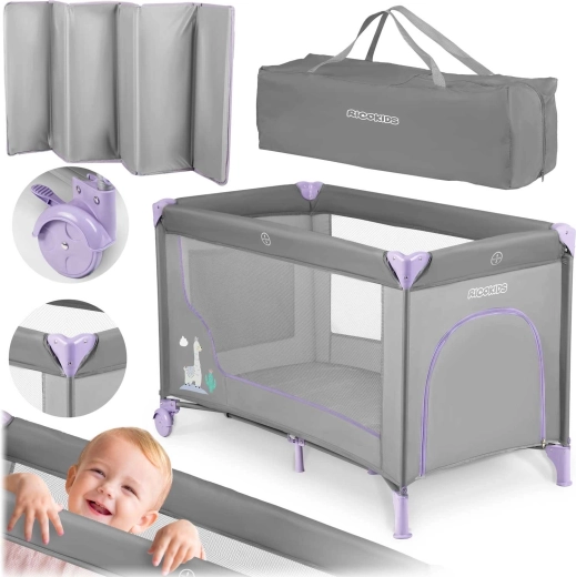 Reisebett RK-240 mit Matratze und Tasche 125 × 65 × 78 cm grau-lavendel