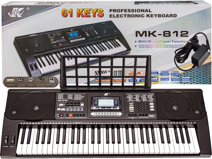 Keyboard mit Anschlagdynamik MK-812 (61 Tasten) mit Notenständer und Netzadapter