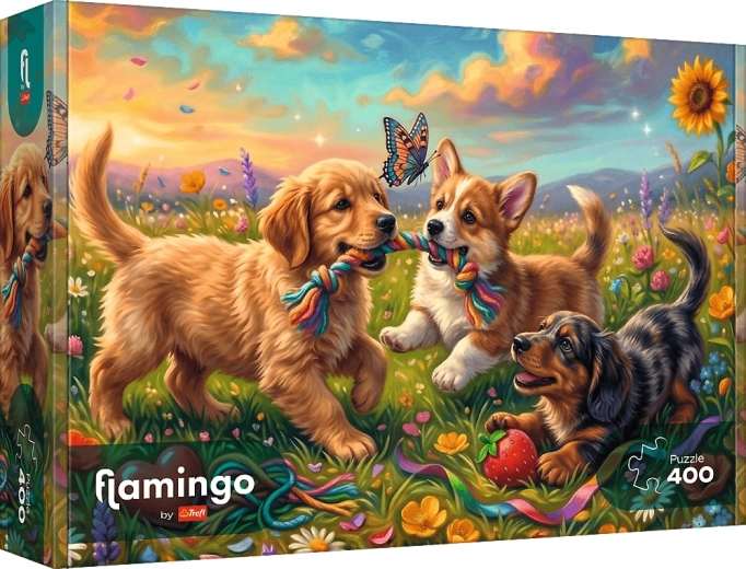 Trefl Puzzle Flamingo: Verspielte Welpen 400 Teile