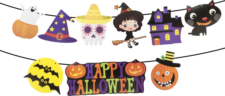 Halloween-Papiergirlande mit Motiven – 1 Stück