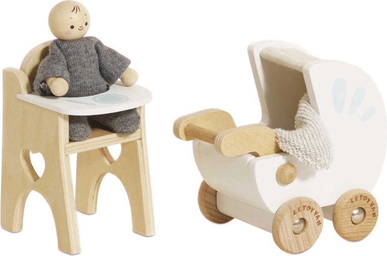 Le Toy Van Holz-Kinderzimmer-Set für das Puppenhaus mit Baby
