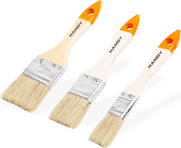 Set flacher Malerpinsel mit Holzgriff, 3 Stück