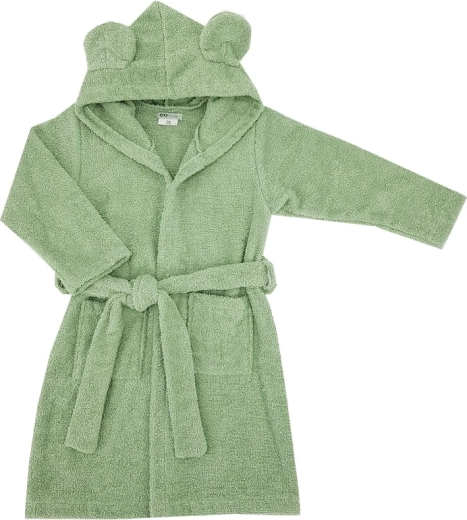 Kinder-Bademantel aus Baumwollfrottee mit Kapuze und Öhrchen, olive