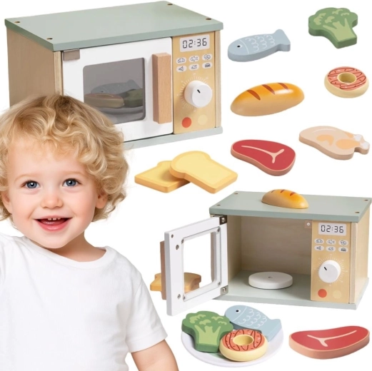 Tooky Toy Holz-Mikrowelle mit Lebensmitteln