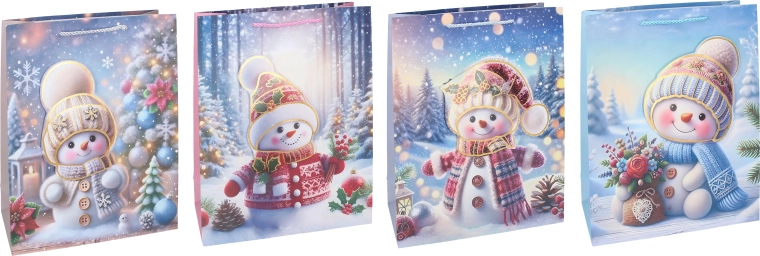 Weihnachtliche Geschenktüte mit Schneemann M 26 × 32 × 10 cm – 1 Stück