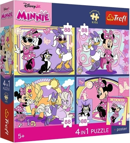 Trefl Disney Minnie Mouse Puzzle 4 in 1 (4×88 Teile) Magische Momente + Sammelposter