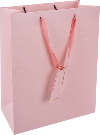 Rosa Geschenk-Papiertüte mit Herzchen 26 × 12 × 32 cm