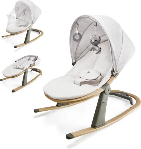 Kinderkraft Babywippe und Schaukel Elsu Grey bis 9 kg mit Verdeck und Spielzeugen