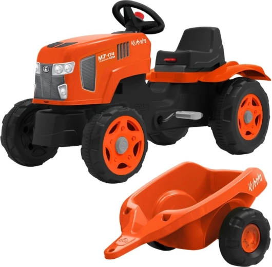 Trettraktor FALK Kubota mit Anhänger und öffnender Motorhaube 2–6 Jahre