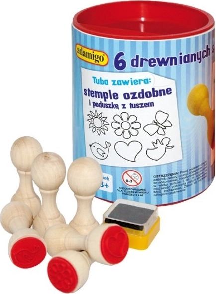 Set aus 6 dekorativen Holzstempeln mit Stempelkissen