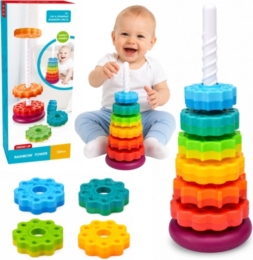 Drehbarer Regenbogen-Stapelturm für Kinder 36 cm