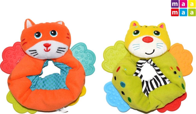 Textil-Rassel fürs Handgelenk mit Beißringen MAAMAA, Kätzchen 12 cm