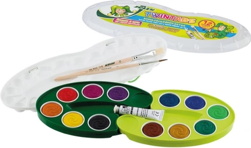 Wasserfarben mit Palette und Pinseln für Kinder