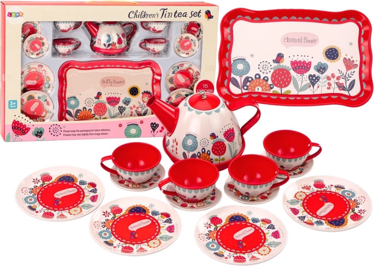 Kaffee-Set Teetassen Kanne Tablett Rotes Café 15-tlg.