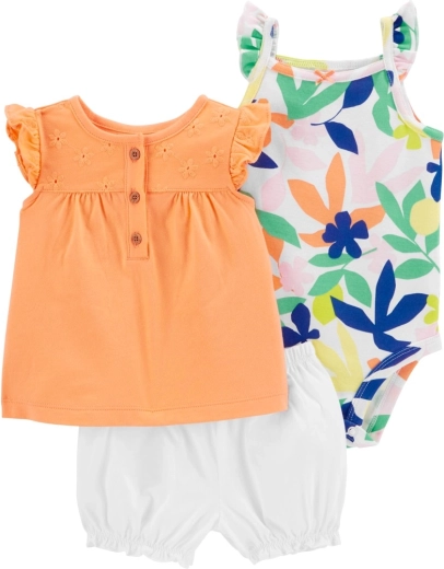 Carter’s 3-teiliges Set für Mädchen Orange Flower (Body, T-Shirt und Shorts) 9 m