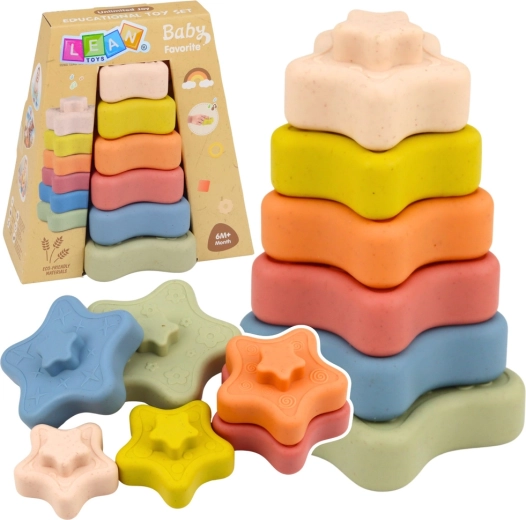 Sensorischer Stapelturm Sterne, weiche Silikonteile, 6 Ebenen